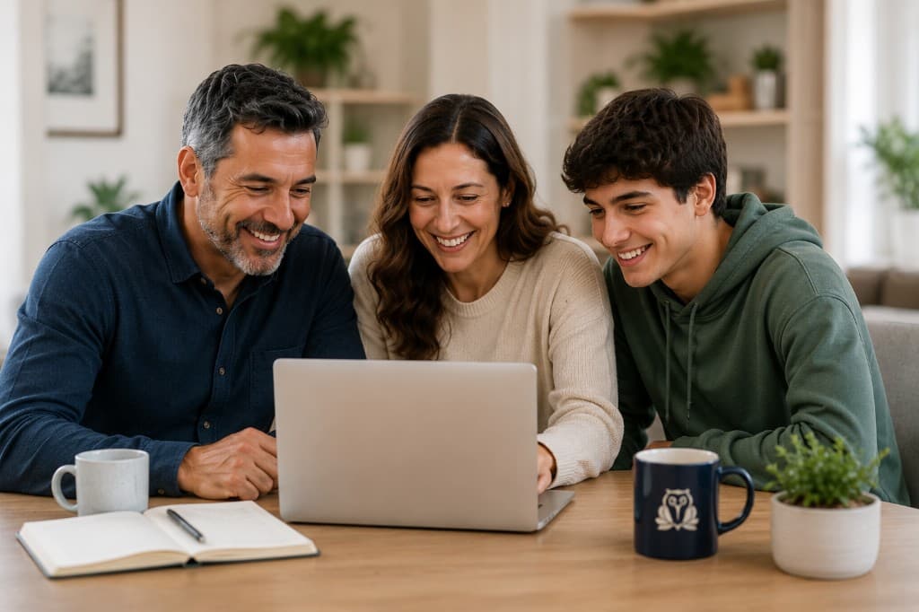 A family reviewing university plans together at home