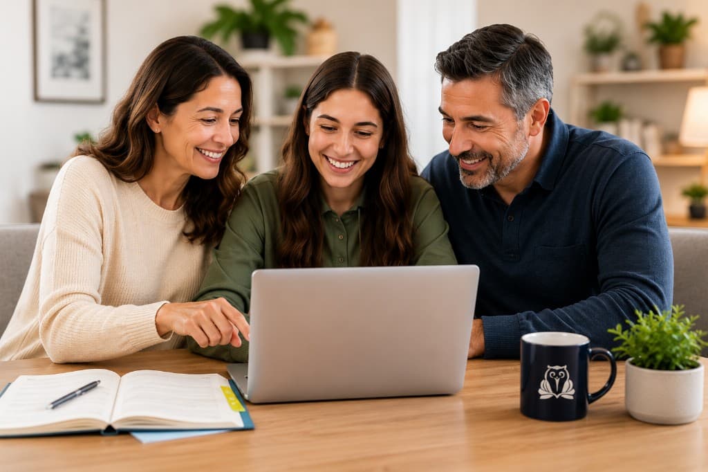 A family planning for university together at a laptop
